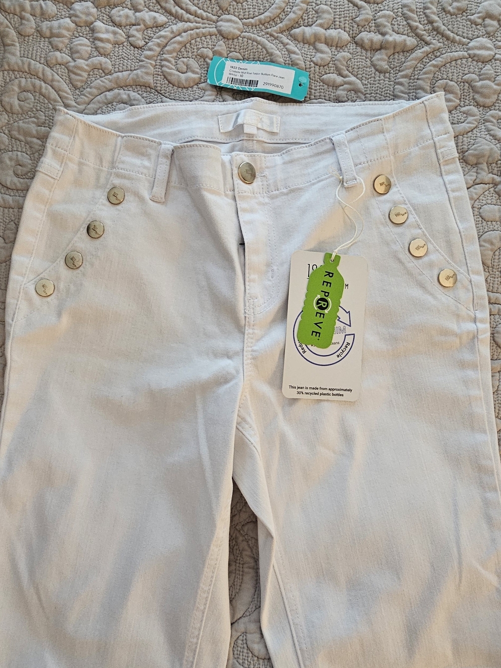 1822 Denim White Button-Accent Flare Jeans